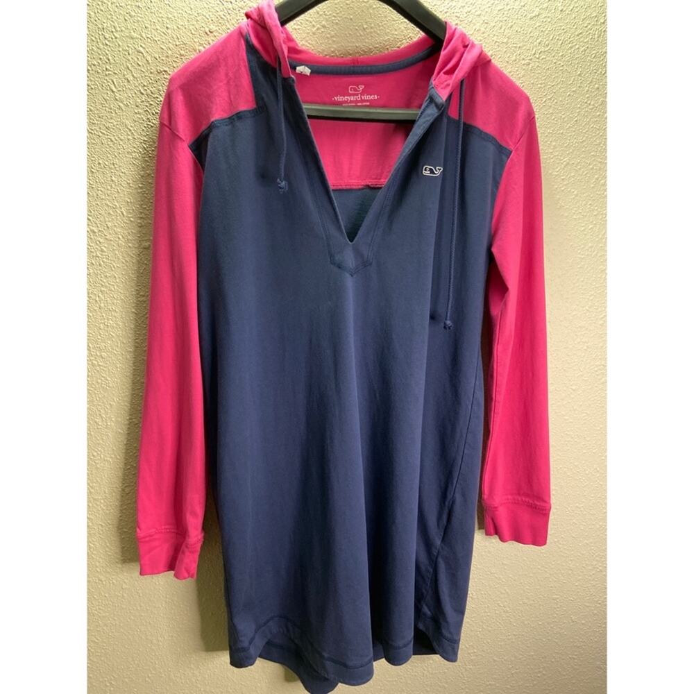 Vineyard Vines Women Navy/Pink Whale Tale Hoodie Long Sleeve Shirt Size S